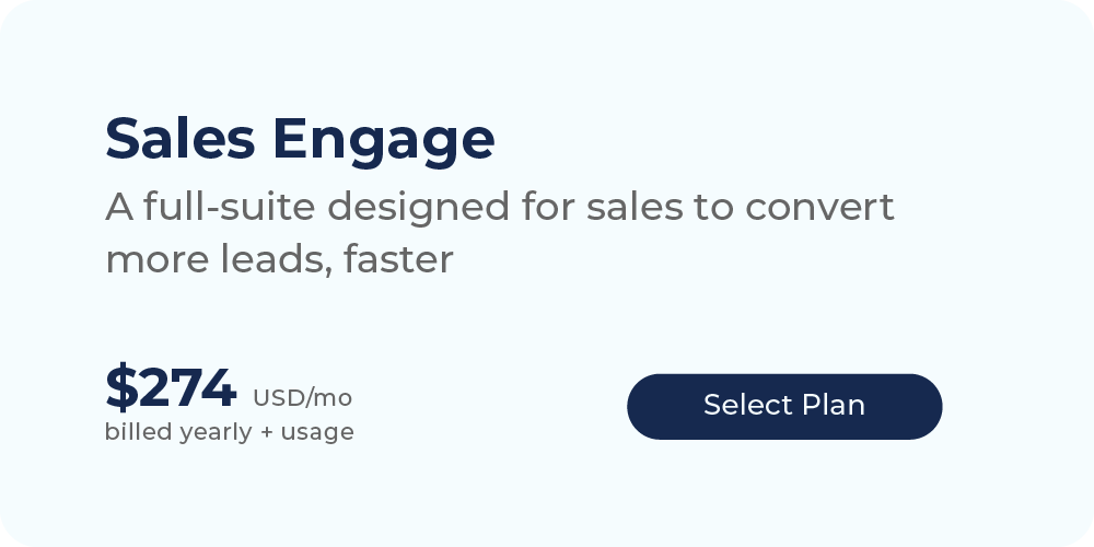 CallTrackingMetrics Sales Engage plan starting at $274 with button to select the plan.