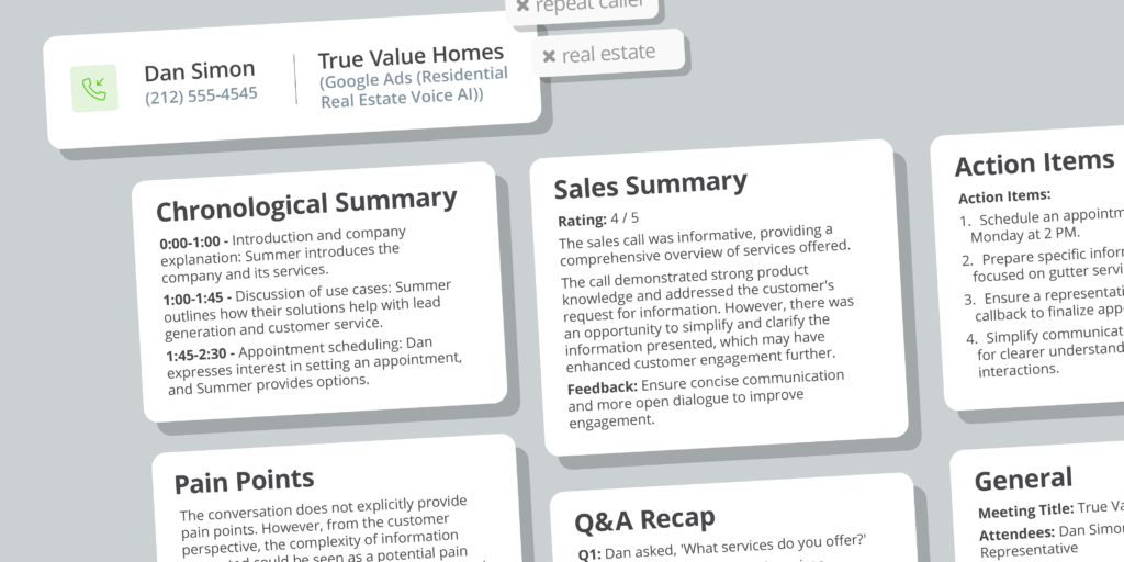 graphic showing sample of call summaries produced by AskAI